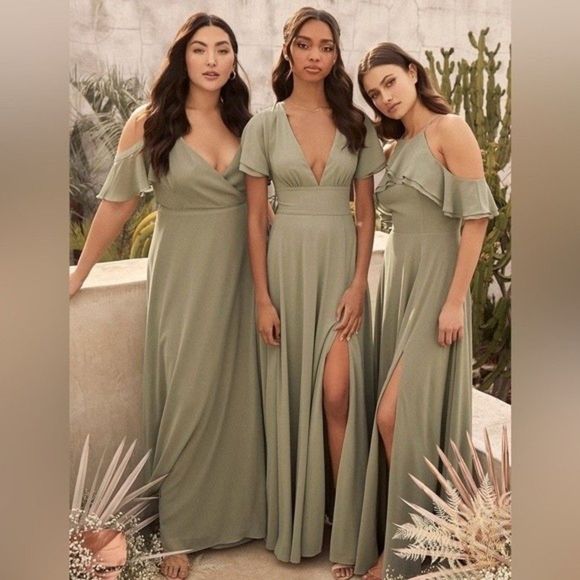 SOLD NWT Lulus Promise Of Love Sage Brush Flutter Sleeve Maxi Dress Size 2X - Picture 6 of 16